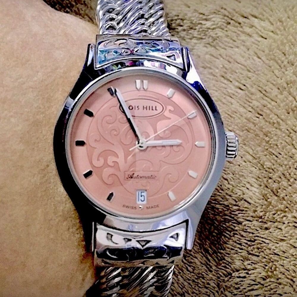 Lois Hill Watch Pink Face Automatic Sterling Band